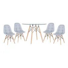 Kit Mesa Vidro Eames Eiffel 100 Cm 4 Cadeiras Botonê Cores Cor Cinza Claro Foto  mini 1