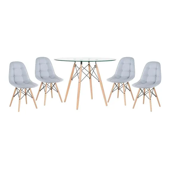 Kit Mesa Vidro Eames Eiffel 100 Cm 4 Cadeiras Botonê Cores Cor Cinza Claro Foto 1