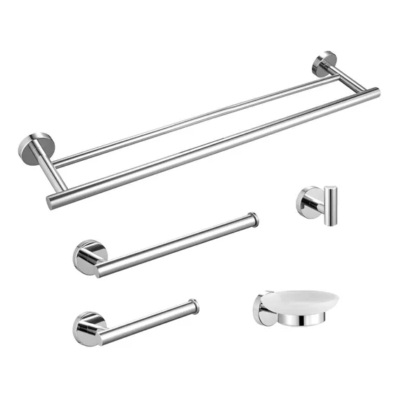 Kit Metais Sanitarios Aço Inox Polido Espelhado 5 Peças Luxo Foto 1