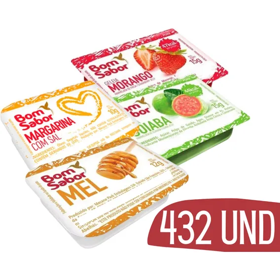 Kit Mini Margarina Geleia Mel Bom Sabor Potinho Blister 432u Foto 1