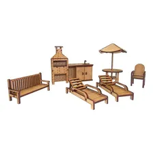 Kit Miniatura Área De Piscina Com 6 Peças Mdf Churrasqueira Foto mini 2