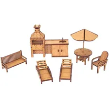 Kit Miniatura Área De Piscina Com 6 Peças Mdf Churrasqueira Foto mini 1
