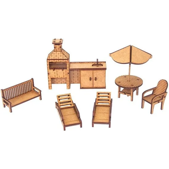 Kit Miniatura Área De Piscina Com 6 Peças Mdf Churrasqueira Foto 1