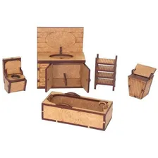 Kit Miniatura Banheiro 5 Peças Pia Vaso Banheira Cesto Mdf Foto mini 1
