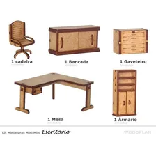 Kit Miniatura Escritório 5 Peças Mesa Cadeira Armário Mdf Foto mini 2