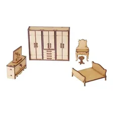 Kit Miniatura Quarto Casal Com 5 Peças Cama Guarda Roupa Mdf Foto  mini 1