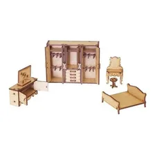 Kit Miniatura Quarto Casal Com 5 Peças Cama Guarda Roupa Mdf Foto mini  3