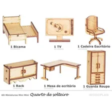 Kit Miniatura Quarto Solteiro 6 Pe莽as Escrit贸rio Cama Mdf Foto mini 2