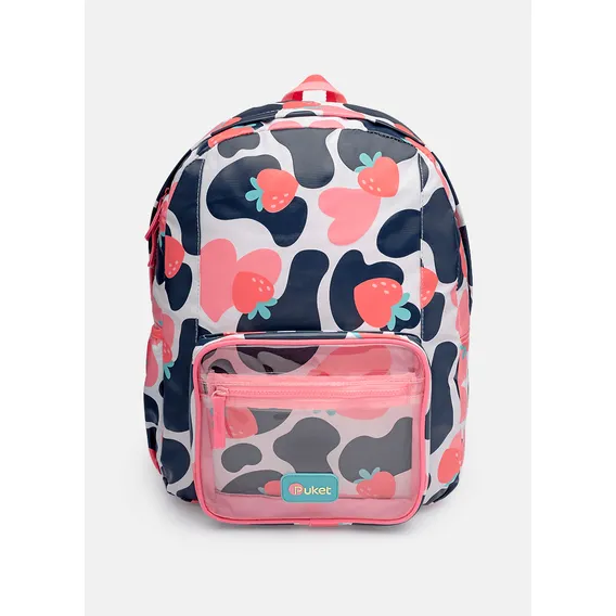 Kit Mochila De Costas +lancheira+ Estojo Cor Rosa Desenho Do Tecido Nylon Foto 1
