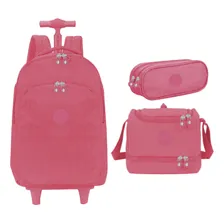 Kit Mochila De Rodinha Lancheira Estojo Nylon Yins Ys41052 Cor Rosa Desenho Do Tecido Lisa Foto mini 1