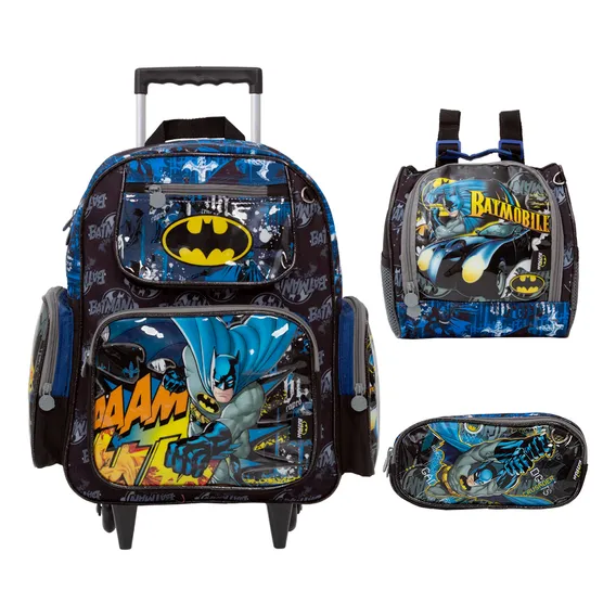 Kit Mochila Escolar Rodinhas Batman Com Lancheira Térmica Foto 1