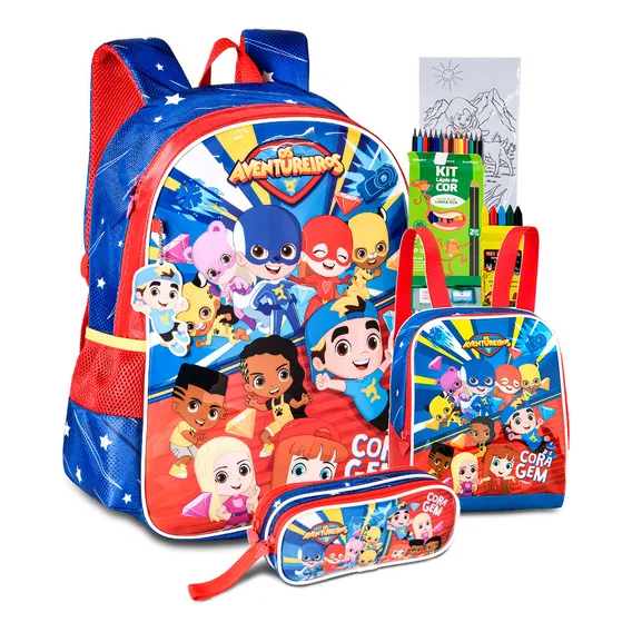 Kit Mochila Estojo Lancheira Luccas Neto Aventureiros Cor Av2402j - Aventureiros Foto 1