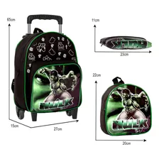 Kit Mochila Hulk Infantil Meninos Rodinha Escolar Masculina Cor Verde Foto mini 4