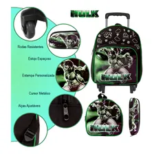 Kit Mochila Hulk Infantil Meninos Rodinha Escolar Masculina Cor Verde Foto mini 3