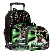Kit Mochila Hulk Infantil Meninos Rodinha Escolar Masculina Cor Verde Foto mini 1