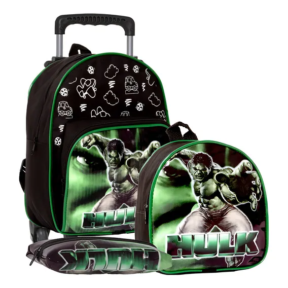 Kit Mochila Hulk Infantil Meninos Rodinha Escolar Masculina Cor Verde Foto 1
