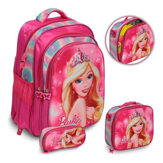 Kit Mochila Infantil Barbie Costas Lancheira Térmica Rosa Foto 1