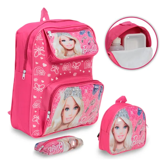 Kit Mochila Infantil Costas Barbie Tam M Com Lancheira Foto 1