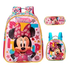 Kit Mochila Infantil Costas Minnie Lancheira Estojo Grande Foto  mini 1