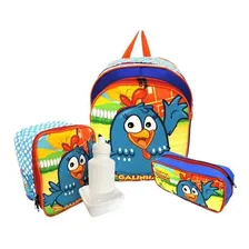 Kit Mochila Infantil Escolar Galinha Pintadinha Tam M Costas Lancheira Estojo F5 Cor Azul Foto mini 1
