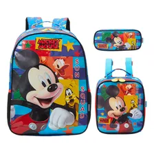 Kit Mochila Infantil Mickey Costas Lancheira Estojo Azul Foto mini 1