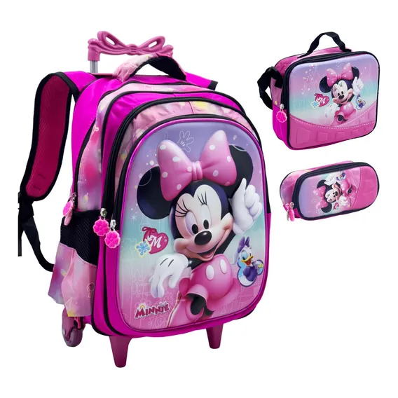 Kit Mochila Infantil Rodinhas Escolar 3d - Minnie Foto 1
