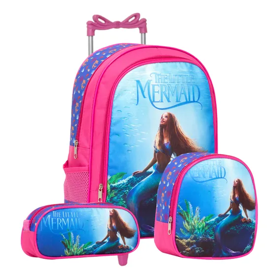 Kit Mochila Infantil Tam G Pequena Sereia Rodinha Foto 1