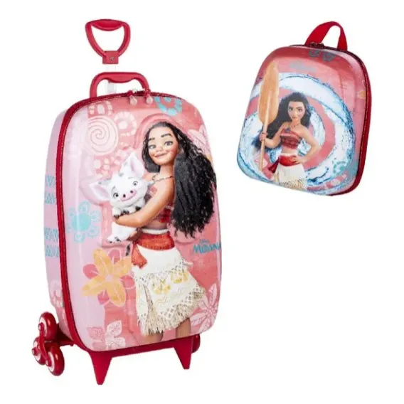 Kit Mochila Moana Escolar Lancheira Princesa 3d Rodinhas Maxtoy Foto 1