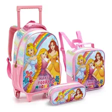 Kit Mochila Rodinha Escolar Espaçosa Meninas Princesas Foto mini 1