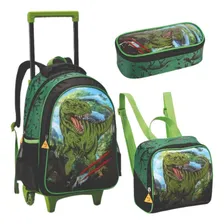 Kit Mochila Rodinhas Lancheira Estojo Menino Dinossauro Foto mini 1