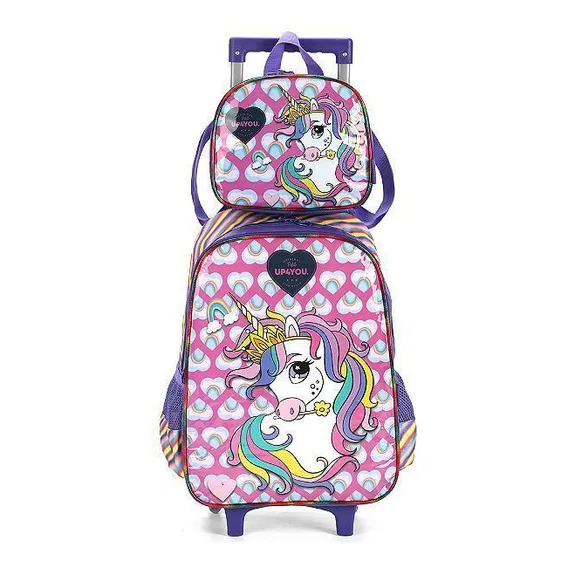 Kit Mochila Rodinhas Lancheira Luxcel Up4you Unicórnio Roxo Foto 1