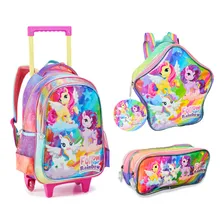 Kit Mochila Rodinhas Unicornio Meninas Escolar Volta As Aula Cor Rosa Foto  mini 1