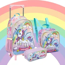 Kit Mochila Unicórnio Escolar Infantil Feminina Com Rodinhas Foto mini  2