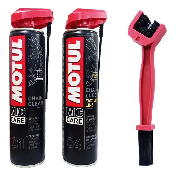 Kit Motul Limpa E Lubrifica Corrente C1 + C4 + Escova Foto 1
