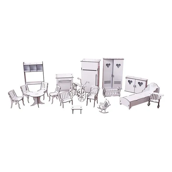 Kit Móveis Em Mdf Branco 18 Peças Escala Barbie - Darama Foto 1