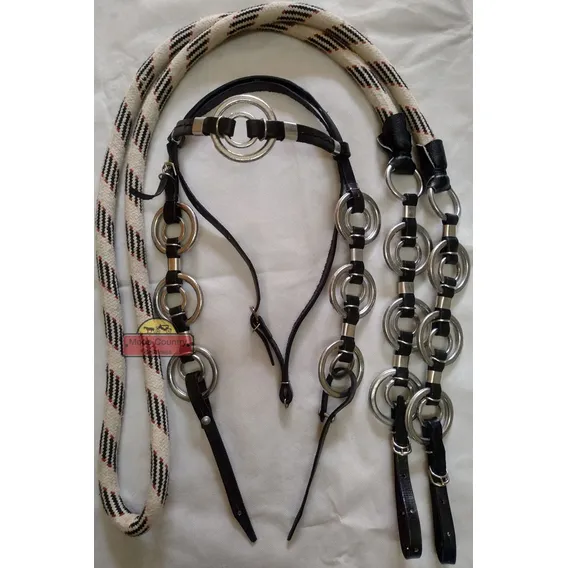 Kit Muladeiro Preto Redea Grossa De Algodão Cabeçada Argolas Foto 1