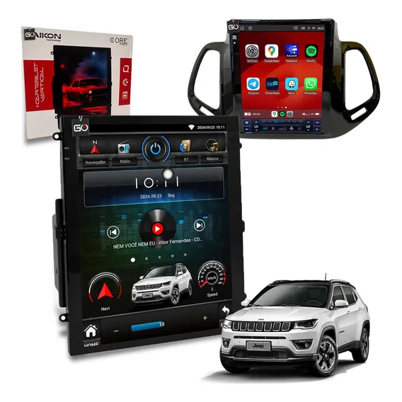 Kit MultimÃdia Tesla 64gb Carplay Gps Bt Compass 2017 À 2022 Cor Jeep Compass 2018 Foto 1