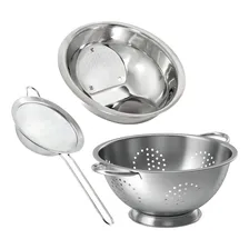 Kit Multiuso Escorredor De Arroz, Macarrão E Peneira Inox Foto  mini 1