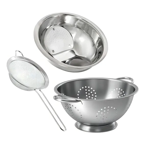 Kit Multiuso Escorredor De Arroz, Macarrão E Peneira Inox Foto 1