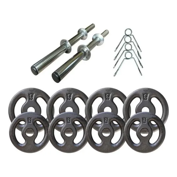 Kit Musculação 20kg 2 Barras Cromadas 8 Anilhas 3kg/2kg Foto 1