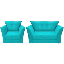Kit Namoradeira + 1 Poltrona Decorativa Isis Suede Azul Turquesa Foto  mini 1