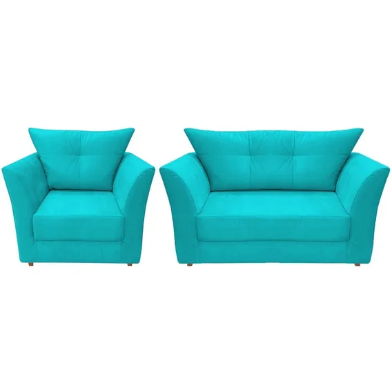 Kit Namoradeira + 1 Poltrona Decorativa Isis Suede Azul Turquesa Foto 1