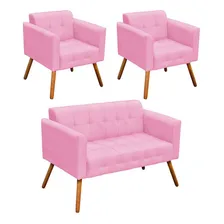 Kit Namoradeira 2 Lugares E 02 Poltronas Elisa Suede Cor Rosa Beb D'Rossi Foto  mini 1