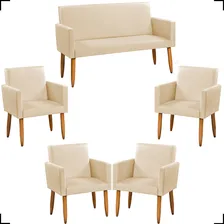 Kit Namoradeira + 4 Poltronas Decorativas Nina Suede Cores Cor Bege Foto mini 1