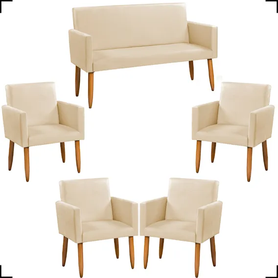 Kit Namoradeira + 4 Poltronas Decorativas Nina Suede Cores Cor Bege Foto 1