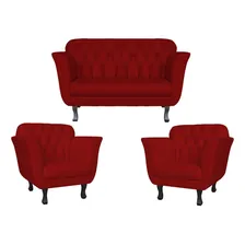 Kit Namoradeira Decorativa Dália + 2 Poltronas Suede Vermelho Foto  mini 1