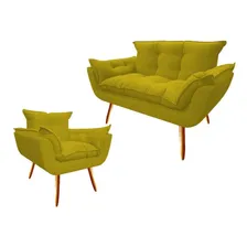 Kit Namoradeira + Poltrona Decorativa Opala Suede Amarelo Foto mini 1