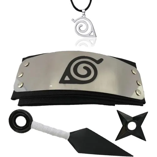 Kit Naruto Bandana Aldeia Da Folha, Kunai, Shuriken + Colar Foto 1