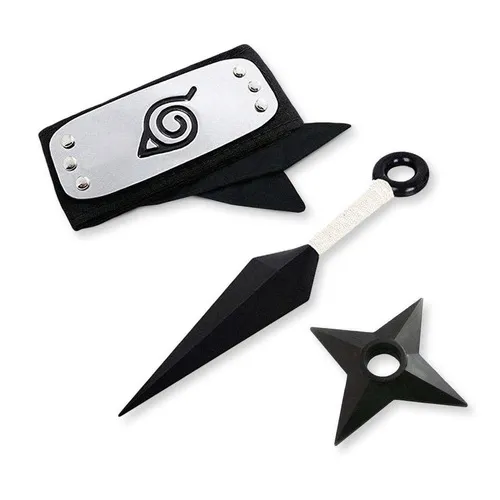 Kit Naruto Bandana Da Folha + Kunai 22cm + Shuriken 10cm Foto 1
