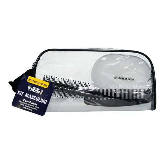 Kit Necessaire Escova Pente Saboneteira Porta Escova Dental Cor Preto e transparente Foto 1